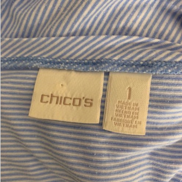 Chico's Striped Pocket Tee Sz M 1 Blue Super Soft - Picture 6 of 8